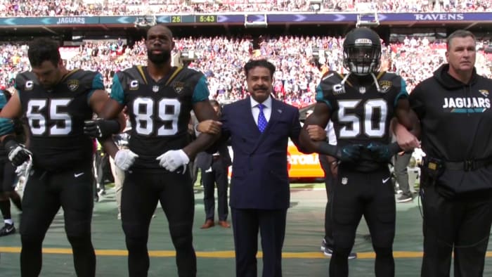 With the players at Wembley for the anthem.
